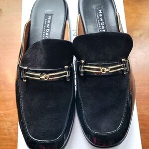 Newbark Melanie Mules Black Patent Leather Suede Loafers Slip Ons